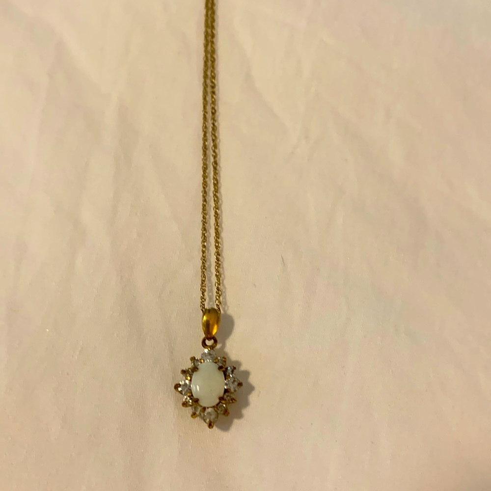 Gold filled opal necklace unique vintage with chain